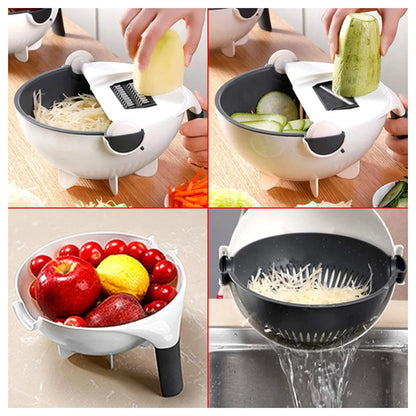 9 in 1 Hand Held Spiralizer and Vegetable Cutter with Drain Basket