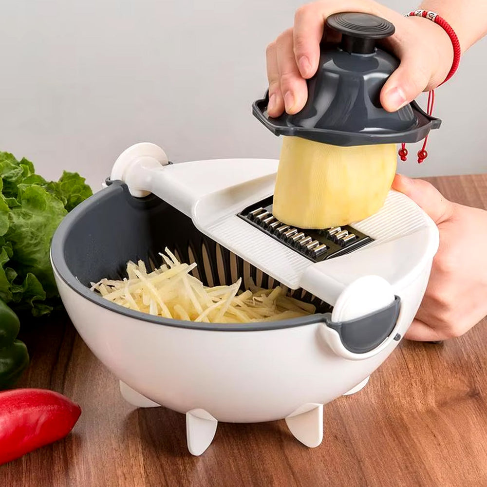 9 in 1 Hand Held Spiralizer and Vegetable Cutter with Drain Basket