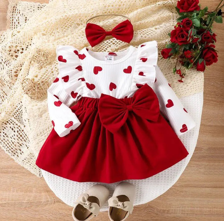 Winter baby girl heart ❤️ print dress full sleeves